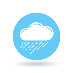 Rain cloud icon. Rain storm sign. rainfall symbol. White rain cloud icon on blue circle background. Vector illustration.
