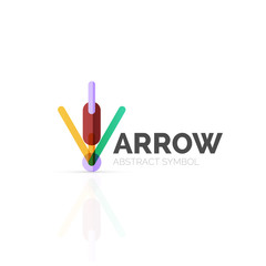 Linear arrow abstract logo, connected multicolored segments of lines in directional pointer figure