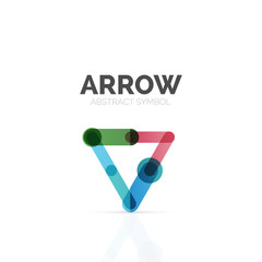 Linear arrow abstract logo, connected multicolored segments of lines in directional pointer figure
