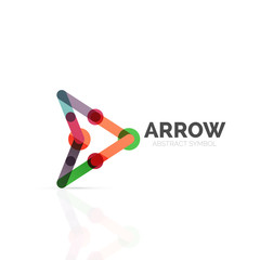 Linear arrow abstract logo, connected multicolored segments of lines in directional pointer figure
