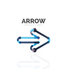 Linear arrow abstract logo, connected multicolored segments of lines in directional pointer figure