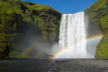 Gartenposter Skogafoss waterfall with double rainbow at perfect sunny day, Iceland © dash1502
