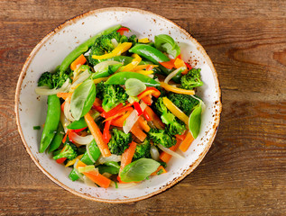Vegetable stir fry in a plate.