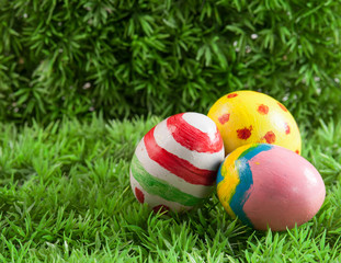 Easter eggs on green grass