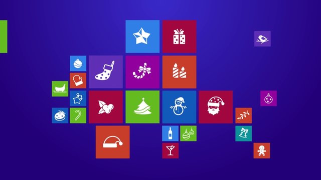 Trendy Christmas and holiday festival computer or mobile application app program with present and event ornament icon in colorful geometric square block window background, create by vector 