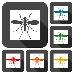 Mosquito icons set with long shadow