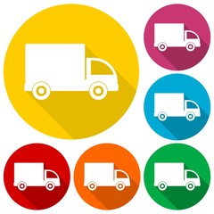 Truck icons set with long shadow