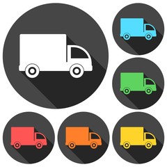 Truck icons set with long shadow