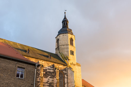 Marienkirche in Laucha im Abendlicht, Saale-Unstrut in Sachsen-Anhalt