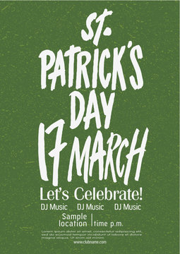 Saint Patrick's day  poster calligraphic design, Vector template.