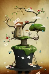  Conceptual illustration of tree with hat and fabulous and fancy objects © annamei