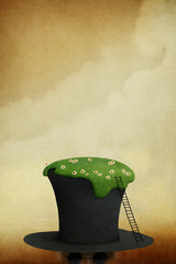 Background for poster or illustration with  lawn on  hat