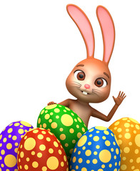 Easter bunny with eggs on a white background. 3d illustration.