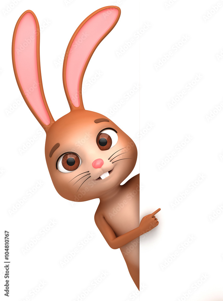 Wall mural 3d illustration for advertising. cheerful rabbit on a white back