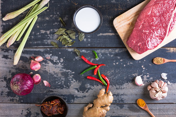 Ingrédients du Boeuf rendang, plat indonésien