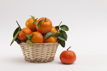 Fresh tangerine in wicker basket
