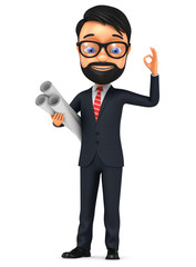 3d illustration. The man with the drawings on a white background