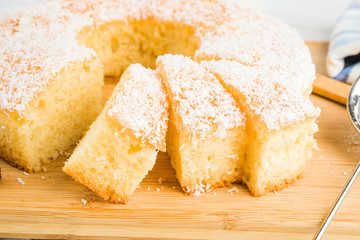 homemade bundt cake on wooden board