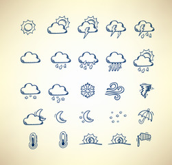 Collection of hand drawn weather forecast icons
