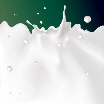 vector white splash milk illustration on dark green background