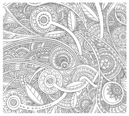 Hand Drawn Abstract Flowers Doodle Illustration. Non seamless