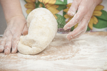 Women's hands preparing fresh yeast dough