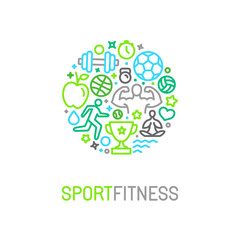 Vector linear sport and fitness logo design template