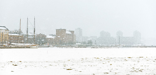 North Harbour is hardly visible through snow wall