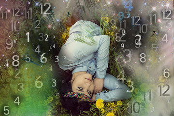Woman's face, magic of figures, numerology
