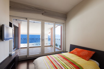 Furnished house design, bedroom with lake view