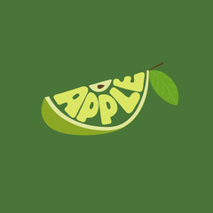 Apple. Hand drawn vector illustration, lettering. Fruit text composition.