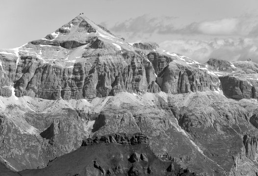 Dolomites mountains, Alps, Italy, black and white image