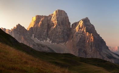 Morning panoramic view of Mount Pelmo, Italian dolomites