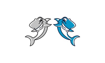 Twin Character Shark logo Mascot