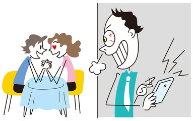 スクープをメールする男性