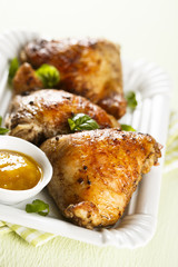 Fried chicken with mango chutney and basil