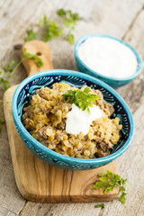 Lentils with minced meat