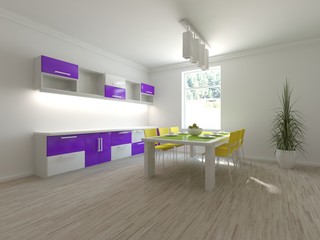 white modern interior design- 3d illustration