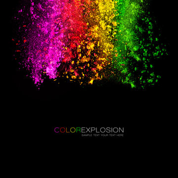 Falling colored powder isolated on black background