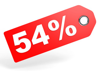 54 percent red discount tag on white background.