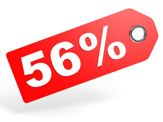 56 percent red discount tag on white background.