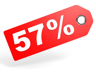57 percent red discount tag on white background.