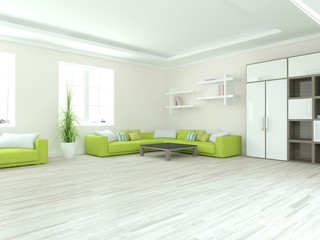 white modern interior design- 3d illustration