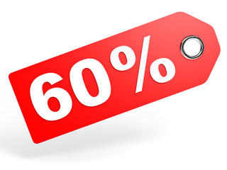 60 percent red discount tag on white background.