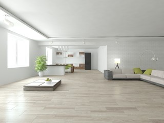 white modern interior design- 3d illustration