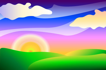 Cartoon landscape with sun vector background