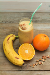 glass of fruit smoothies and fruit set