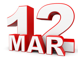 March 12. 3d text on white background.