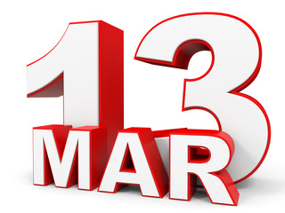March 13. 3d text on white background.
