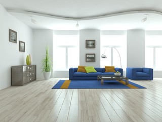 white modern interior design- 3d illustration